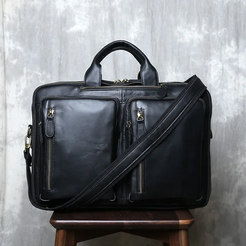 

British Retro Cowhide Backpack Trendy Men's Bag Multifunctional Three Purpose Travel Leather Motorcycle Backpack Computer Bag