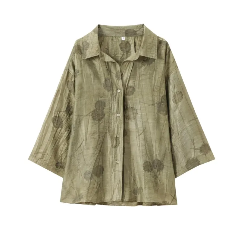 

Jacquard loose fitting shirt for Summer Loose Casual outdoors Pastoral Vacation style Turn-down Collar Lightweight shirt