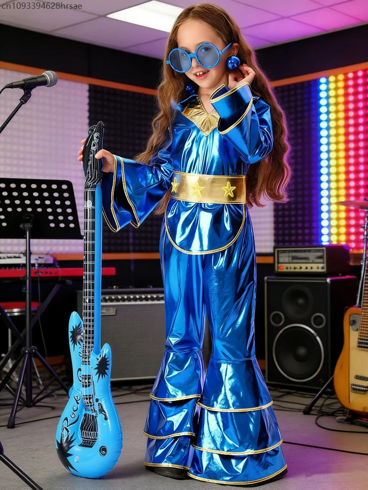 

Mädchen Singer Party Costumes Disco Queen Outfits enfant School Stage Performance Superstar Fancy Dress Up Jumpsuit With Belt