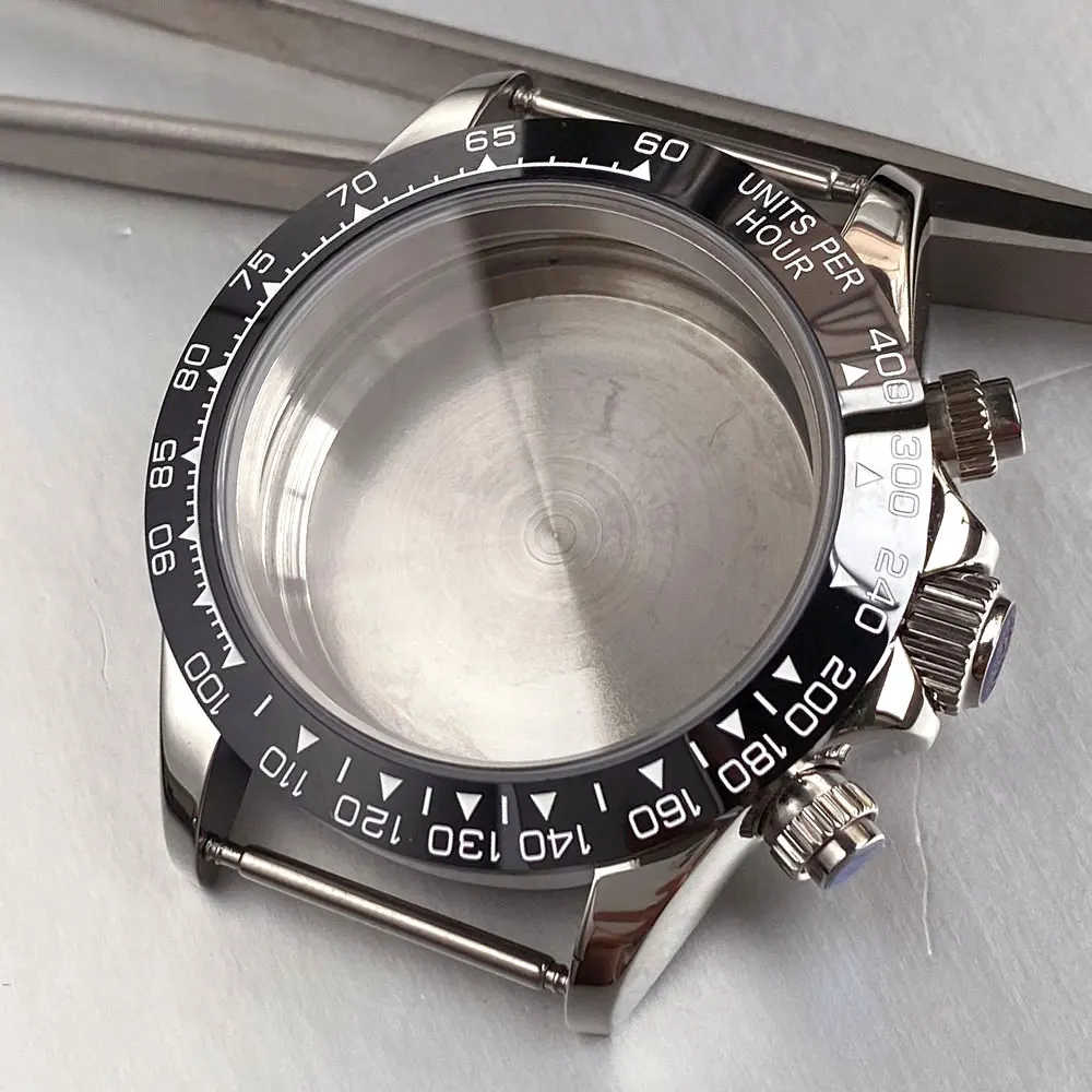 39 مللي متر VK63 حافظة كوارتز كرونوغراف متعددة الوظائف الياقوت كريستال سوار الفولاذ المقاوم للصدأ الفضة الأسود الحافة الرجال ساعة أجزاء