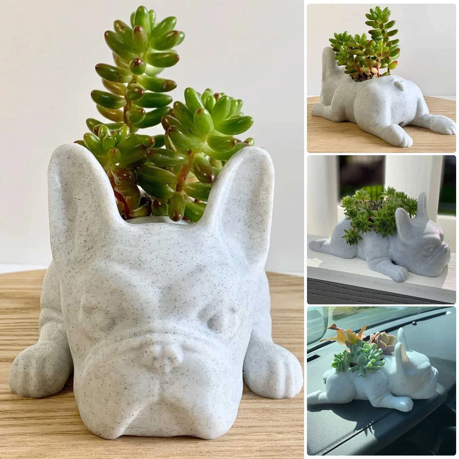 

Resin Bulldog Shape Succulent Planter Home Garden Office Tabletop Decor Desktop Plant Pot Bonsai