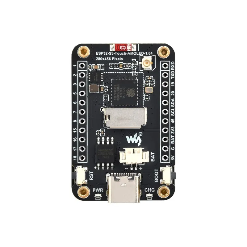 Waveshare ESP32-S3 1.64" AMOLED Touch Dev Board: 280x456, QSPI, 6-Axis IMU, Wi-Fi/BLE