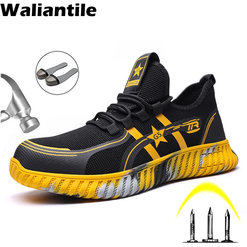 

Waliantile 2025 Fashion Safety Shoes For Men Construction Work Boots Puncture Proof Anti-smashing Indestructible Safety Sneakers
