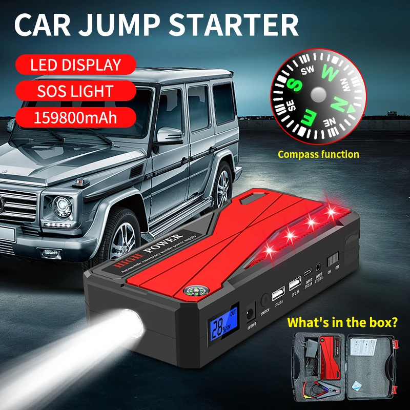 

159800mAh Portable Car Jump Starter Power Bank Car Booster Charger 12V Starting Device Petrol Diesel Car Emergency Booster