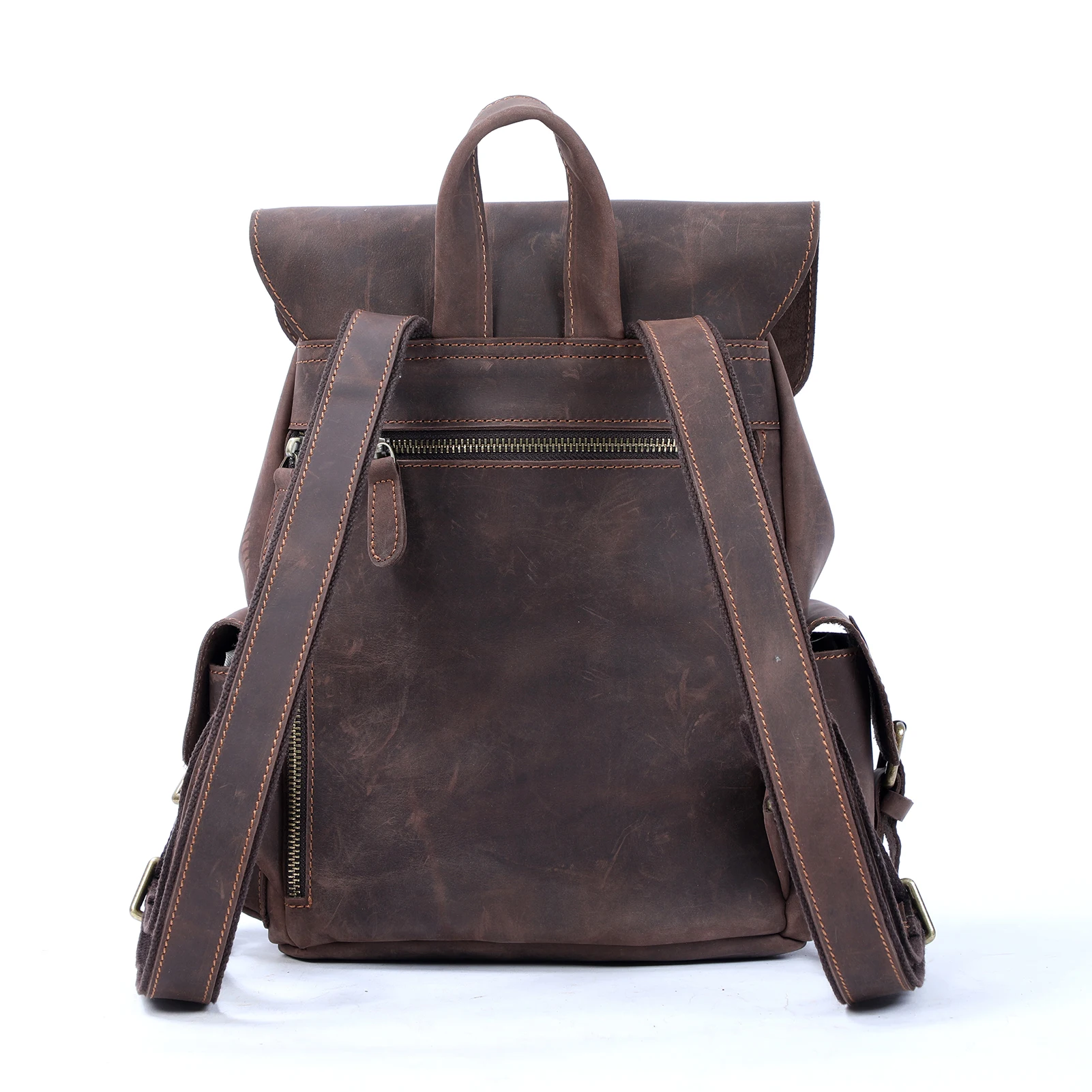 S.WORKER Vintage Echtleder-Rucksack für Damen, Reise-Vintage-Mini-Crazy-Horse-Schultasche, Schultertasche aus Rindsleder – Detail 10