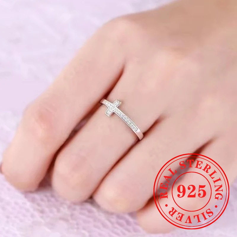 Huitan-accesorio de dedo de significado religioso para mujer, anillo de Plata de Ley 925 con diseño de cruz, joyería exquisita para fiesta