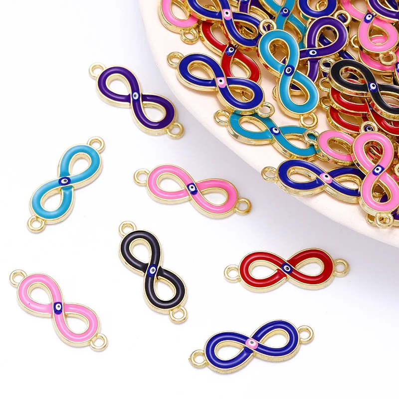 10Pcs 14*7mm Enamel Drip Oil Turkish Evil Eye Double Ring Pendant DIY Necklace Bracelet Connector Charms Amulet Making Supplies