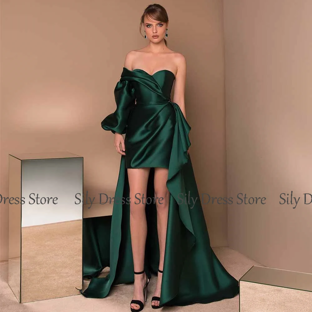 

Exquisite Women's Cocktail Dresses Satin Sheath Birthday Dress Blackish Green One-shoulder Ruched Tailing Lace-up Prom Dresses