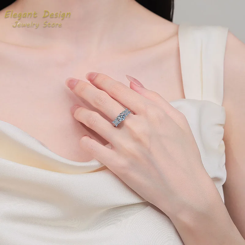 Personality Platinum Pt950 Diamond Rings Minimalist Ins Full of Stars Luxury 1ct Moissanite Wedding Band for Women Holiday Gift