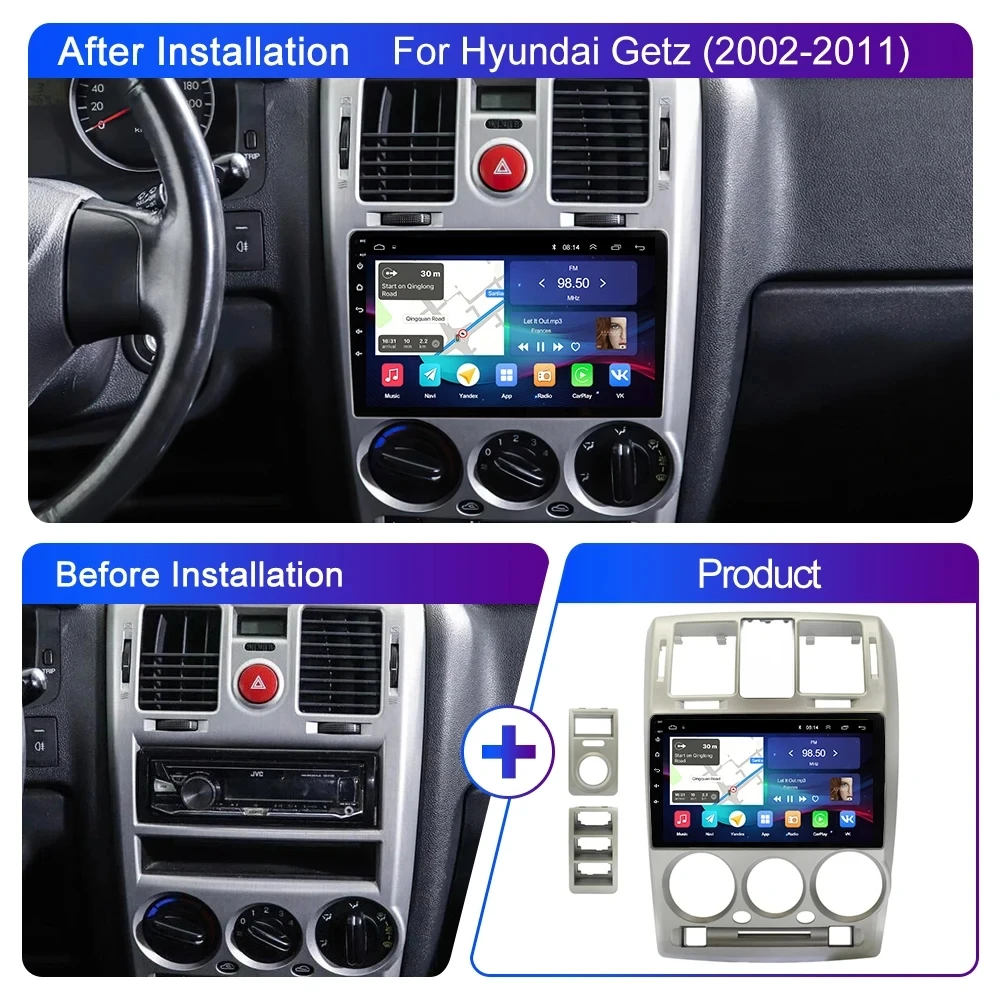 4G Android 13 radio For Hyundai Getz 2002 2003-2011 DVD WIFI Car stereo Multimedia Player Carplay Auto GPS navigation 2DIN DSP