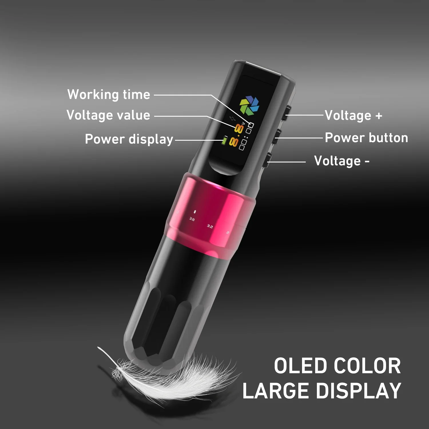 آلة قلم الوشم اللاسلكي القابل للتعديل مع شاشة LED ببطارية 2000 مللي أمبير في الساعة، مسدس وشم احترافي عالي الجودة