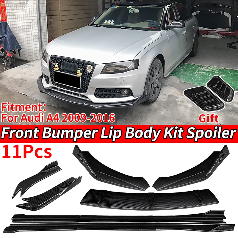 Car Carbon Fiber Front Bumper Lip Body Kit Chin Spoiler Protector Side Skirts Extensions Rear Wrap Angle For Audi A4 2009-2016