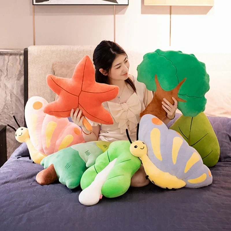 Funny Back Cushions Kawaii Pine Maple Leaf Butterfly Vegetables Plant Plush Toy Kids Girl Doll Room Decor Cute Throw Pillow Gift