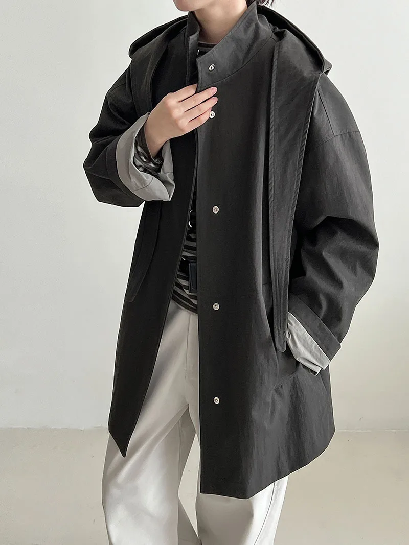 

Autumn 2025 new casual loose trench coat women long sleeve hooded windbreaker jacket