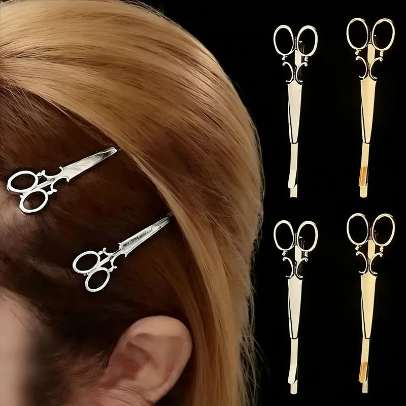 

1/4Pcs Funny Scissors Shape Hair Clips Girls Fashion Creative Simulation Scissors Personality Metal Bangs Side Headpiece Hairpin
