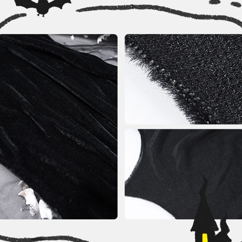 Bat Vampires Costume Halloween Bat Cosplay Costume Accessories with Bat Wing Dress Bat Ears Headband for Kids Little Girl