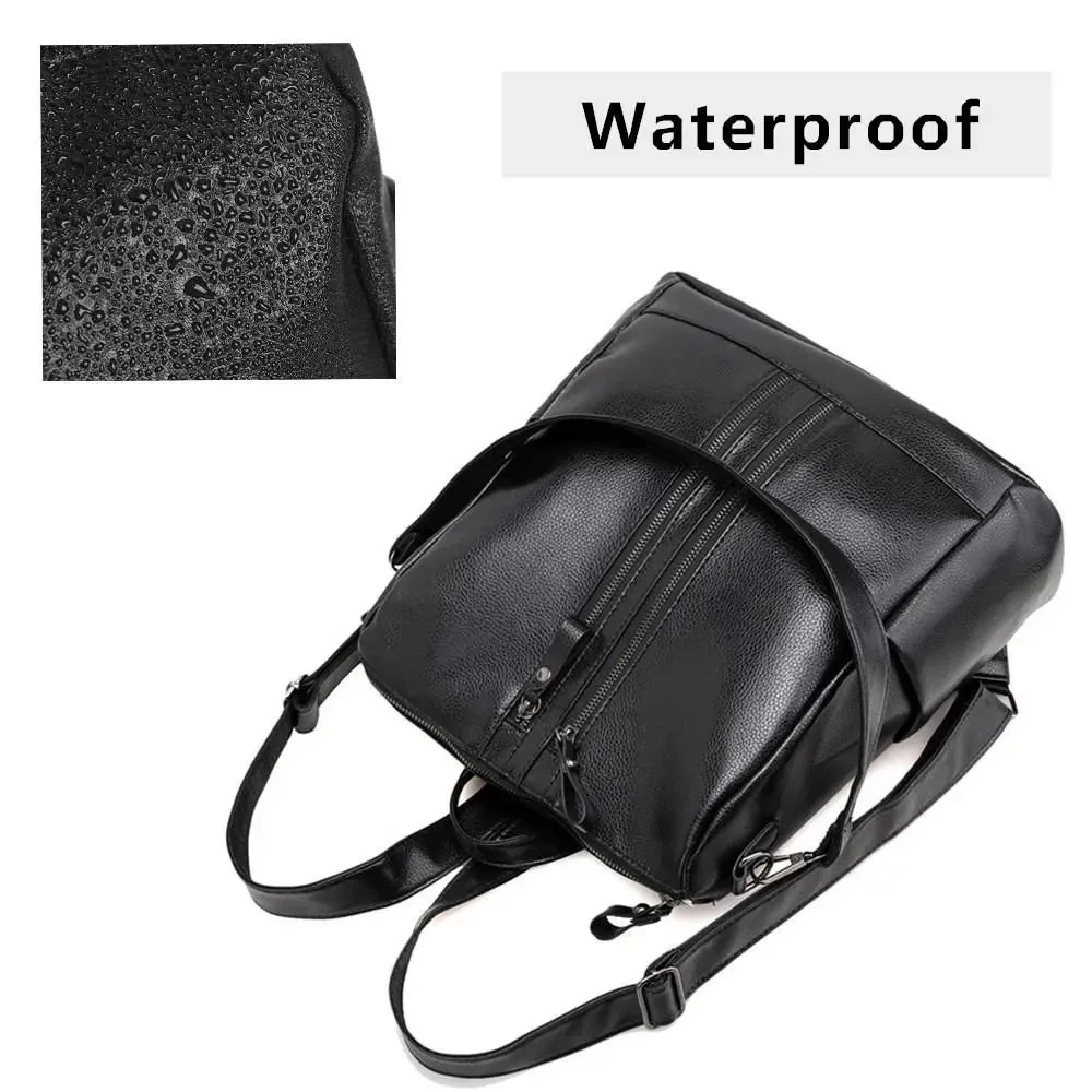 Women Soft School Backpacks PU Leather Black Casual Versatile College Bag Large Capacity Shoulder Bags Girls Travel Backpack