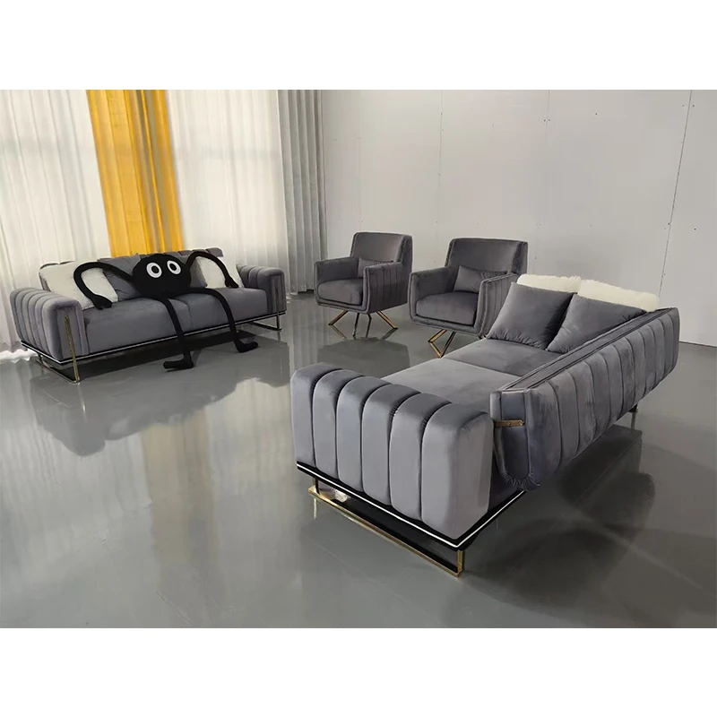 

% Luxury Leg White Sofa Velvet Fabric Living Room Couch Set Furniture