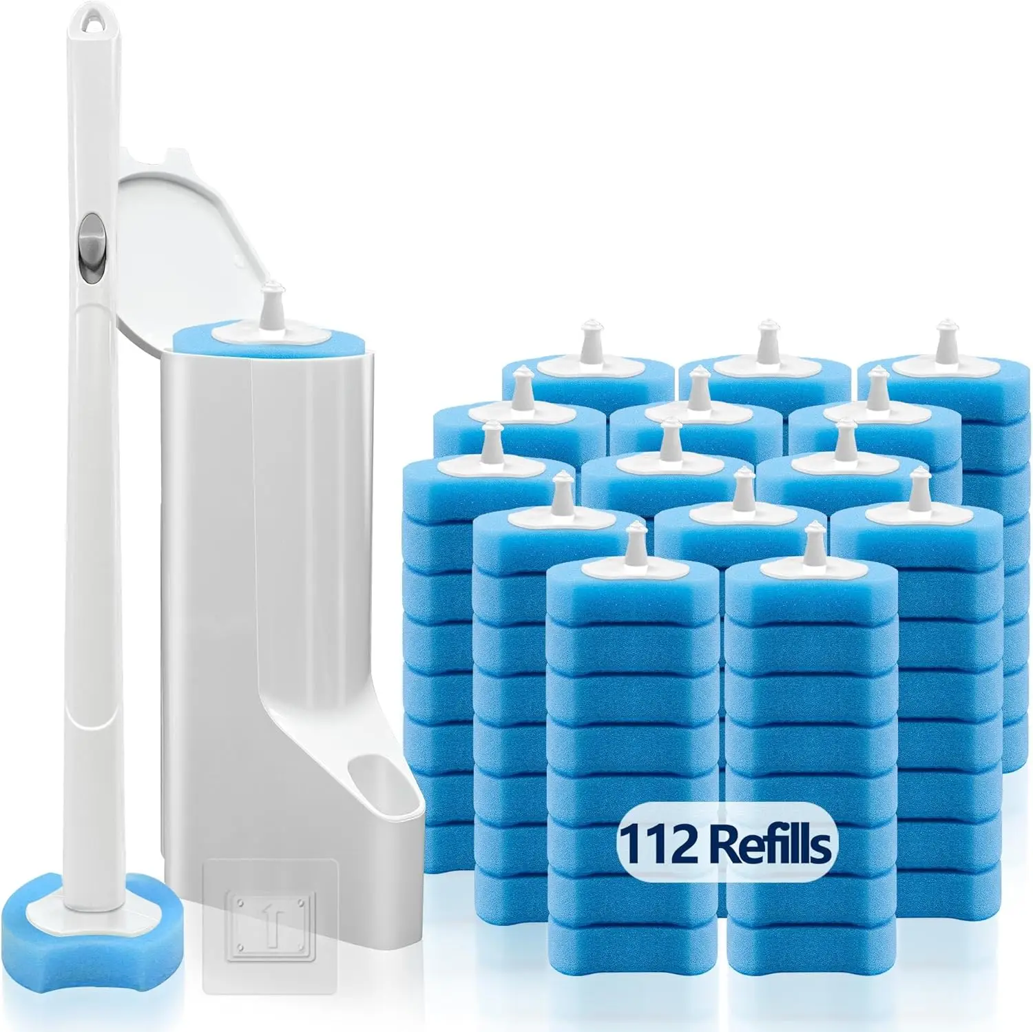 

Disposable Toilet Brush with 112 Refills, Wand and Holder for Deep Scrub, Wall-Mounted Kit