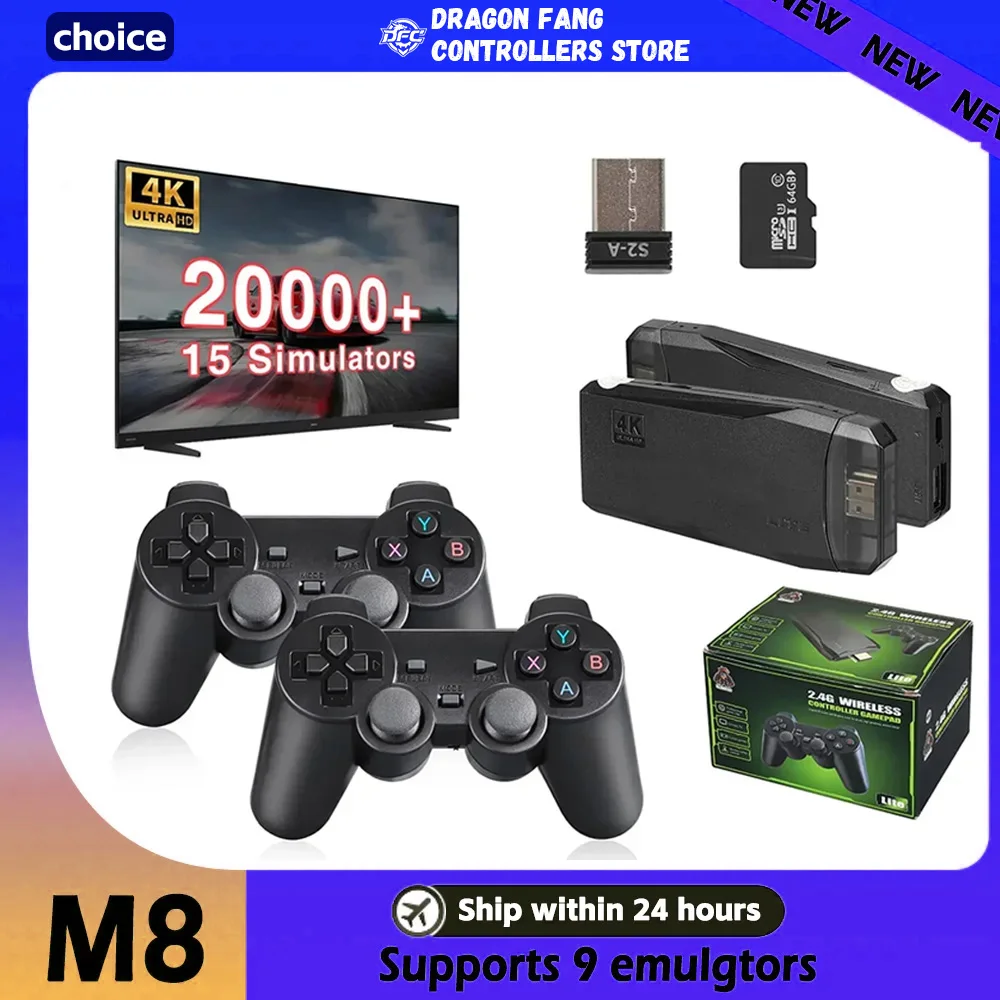 

M8 TV Game Console 2.4G Dual Wireless Controller Game 20000+64GB Double Joystick 4K HD Retro Suitable for PC, Android, TV USB
