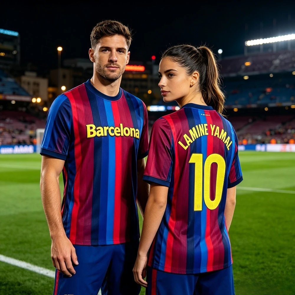 Barcelona Lamine Yamal 10 Football Jersey Unisex Breathable Striped Soccer Shirt Sport Fan Short Sleeve Top
