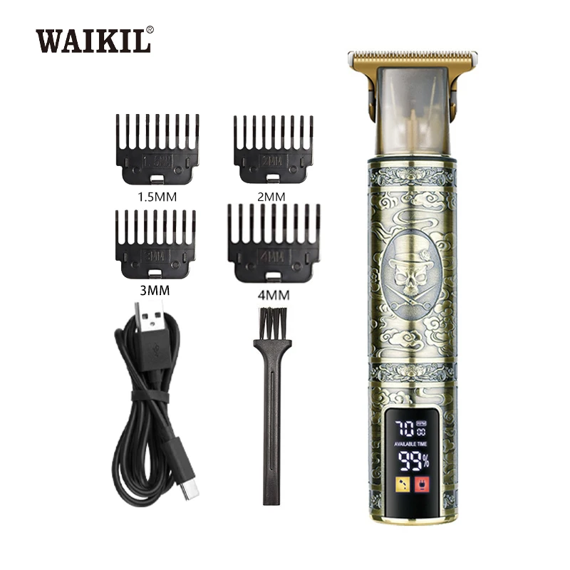 

WAIKIL Men's Electric Hair Clipper With LED Digital Display USB Charging Cordless Hair Clipper Oil Head Carving Machine Tool