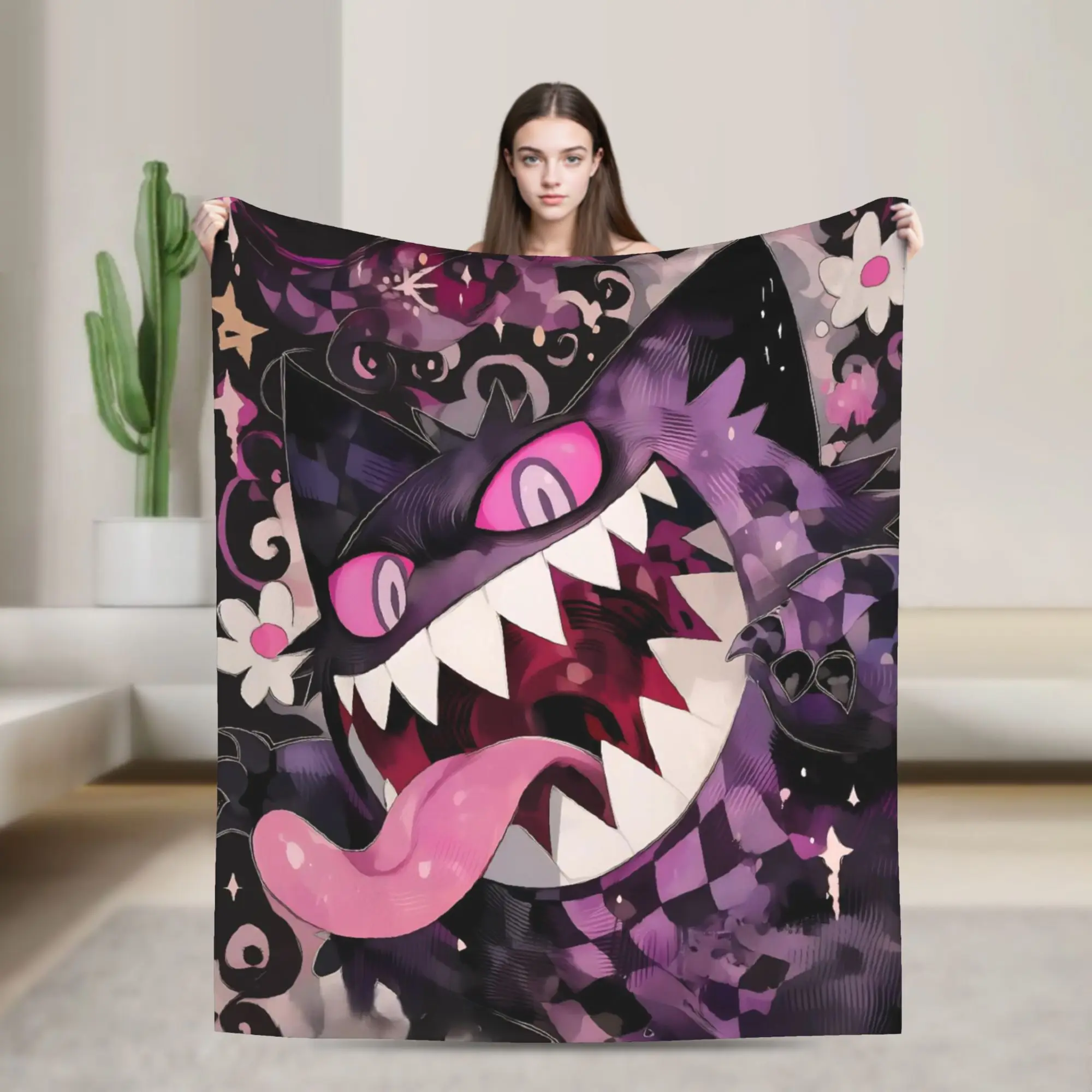 Pikachus Gengars Flannel Blankets Poke-Mon Cartoon Novelty Throw Blankets for Bed Sofa Couch 200x150cm Rug Piece