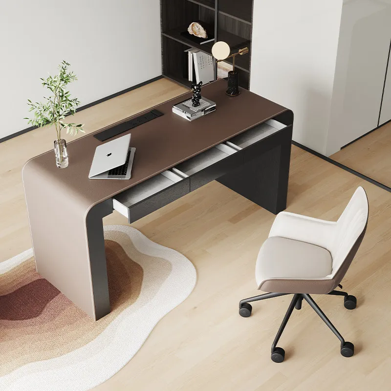 Italian minimalist desk home study light luxury modern high-end saddle leather writing desk