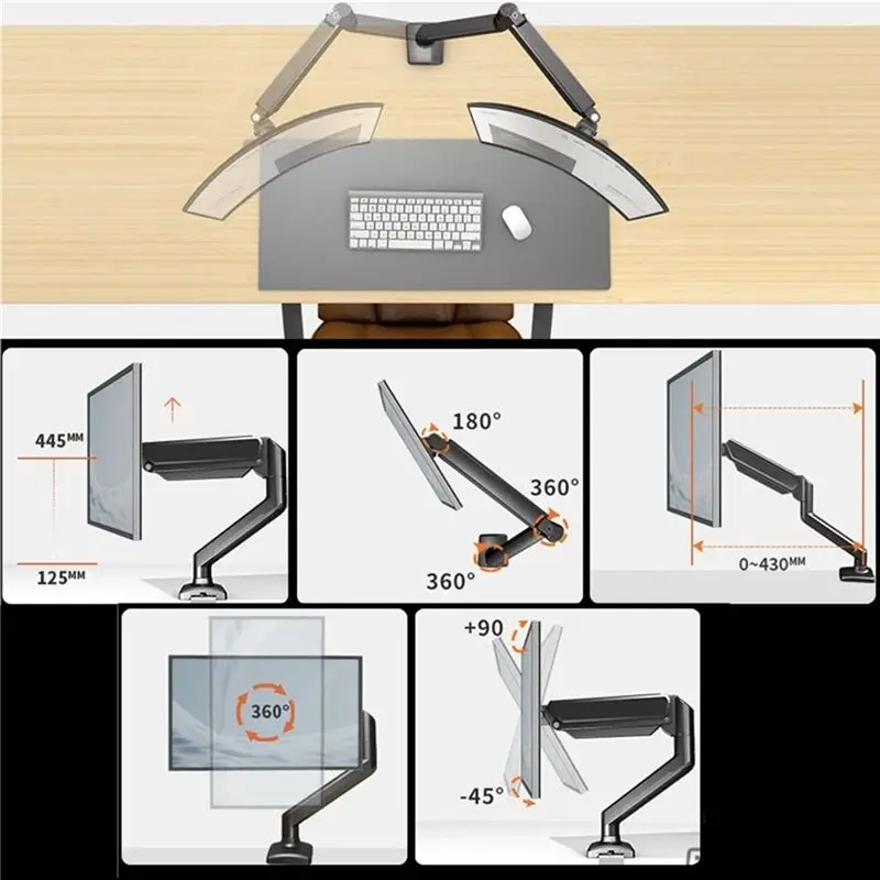 A05E-Computer Monitor Arm Adjustable Pneumatic Spring Monitor Stand Ergonomic Desk Mount Fits 17-32Inch Screens
