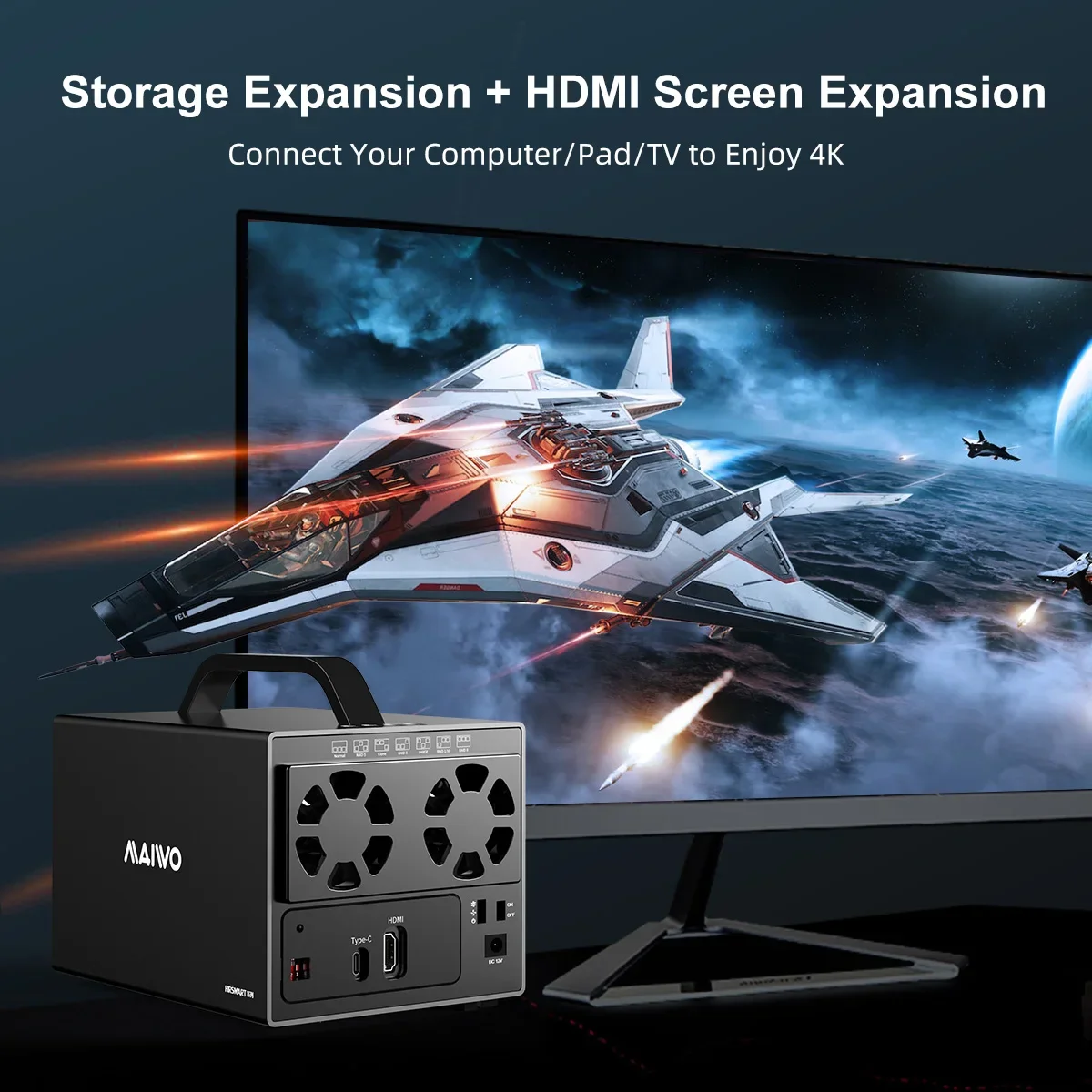 MAIWO 7 Raid 4 ベイ ハードドライブ エンクロージャ 3.5 インチ HDD ケース 3.5 インチ ハードディスク ボックス ドッキング ステーション HDMI/4K 高解像度ポート付き