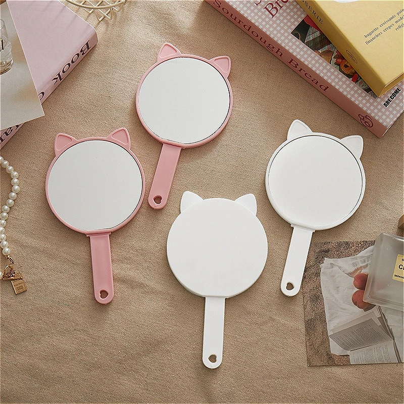 Ręczne lusterko do makijażu z uszkami kota i grzebień 2w1, przenośny zestaw do makijażu dla dziewcząt i podróży