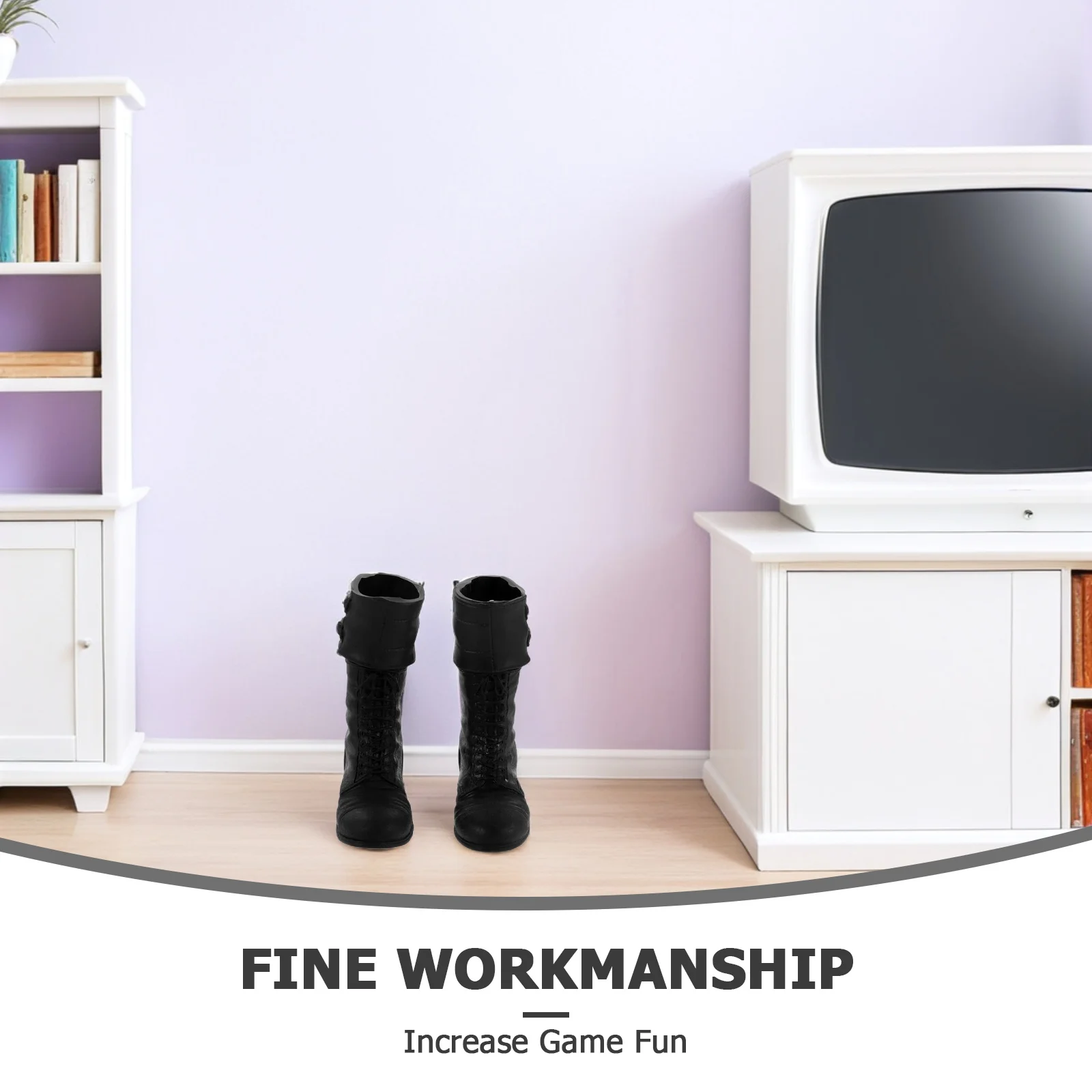 1 par de botas estilo militar realista para bjd preto longo sapatos em miniatura acessórios de figura de ação vestir-se