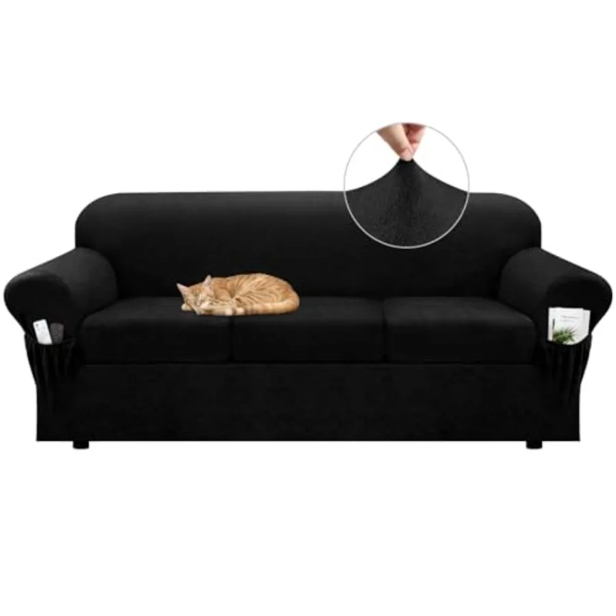 

Sofa Slipcover with Armrest Pockets 4-Piece Set, Stretch Faux Leather Couch Cover for - Couches Fits 7-9" - Non-Slip, Machine W