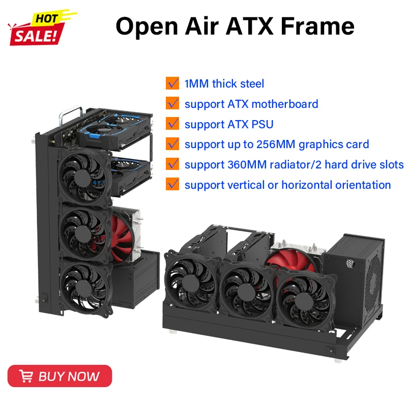 Handled DIY Computer Case PC Rack Open Air Desktop Chassis Support 360 Radiator 12CM Fan ATX X79 X99 Motherboard for Test Bench