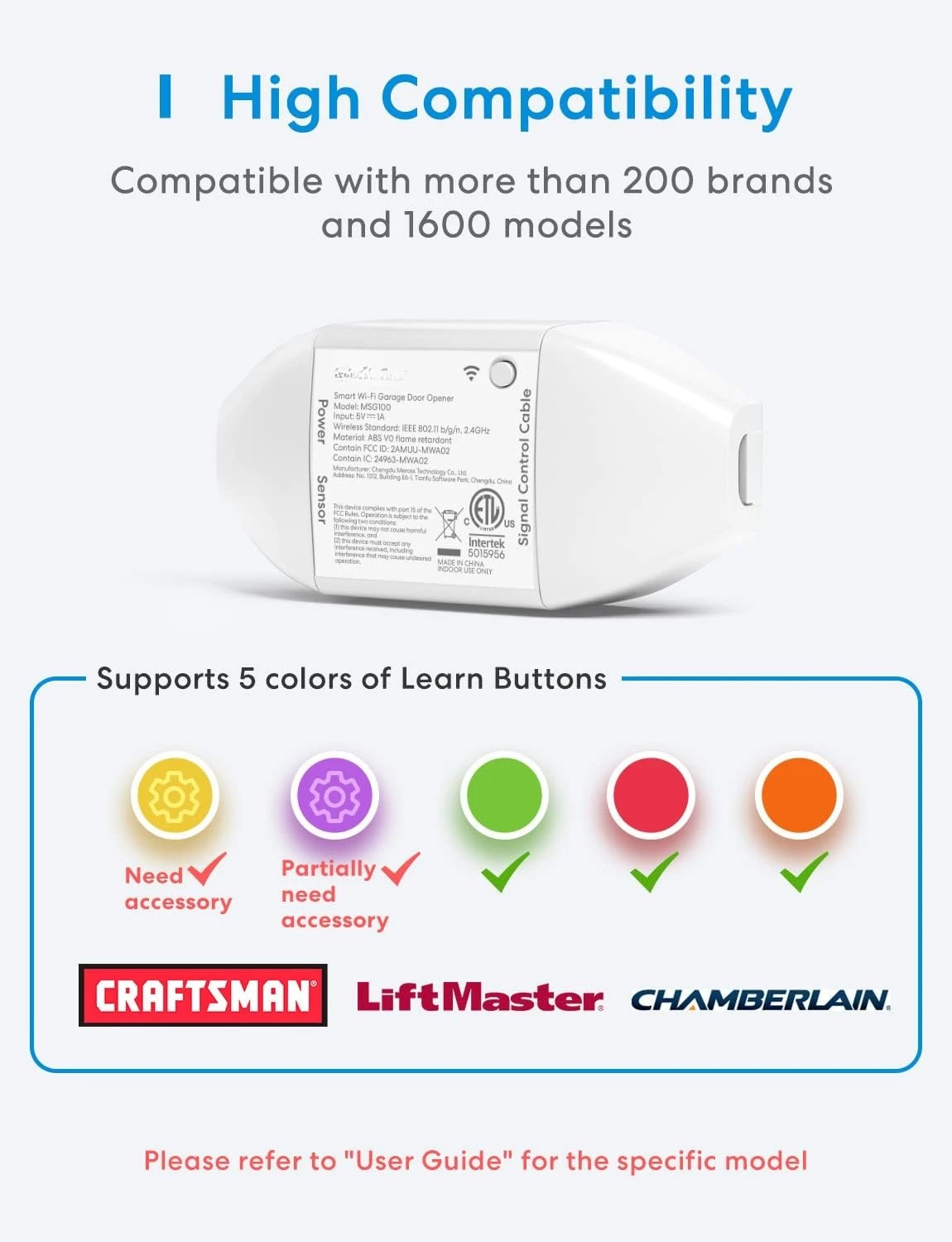 

Smart Garage Door Opener Remote, Compatible , Multiple Notification Modes, No Hub Needed