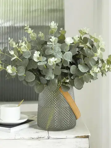 5/10/20 pezzi di foglie di eucalipto steli piante artificiali verdi per la decorazione del soggiorno sposa vasi di nozze fiori bouquet decor