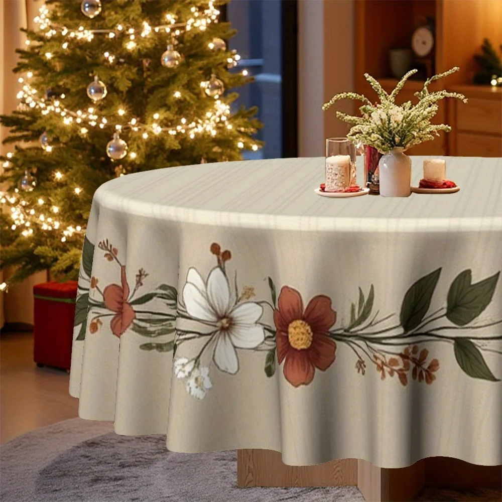 One tablecloth, with a Christmas theme and a rural garland pattern - circular tablecloth, suitable for the family kitchen.