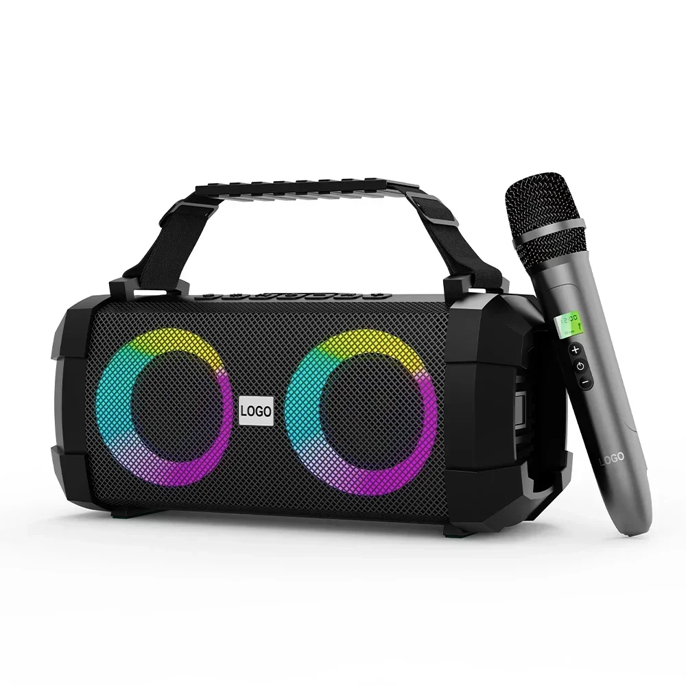 Portable Speaker with UHF Wireless Microphone DSP Sound Effect Big Size RGB LED Light Bluetooth Speaker