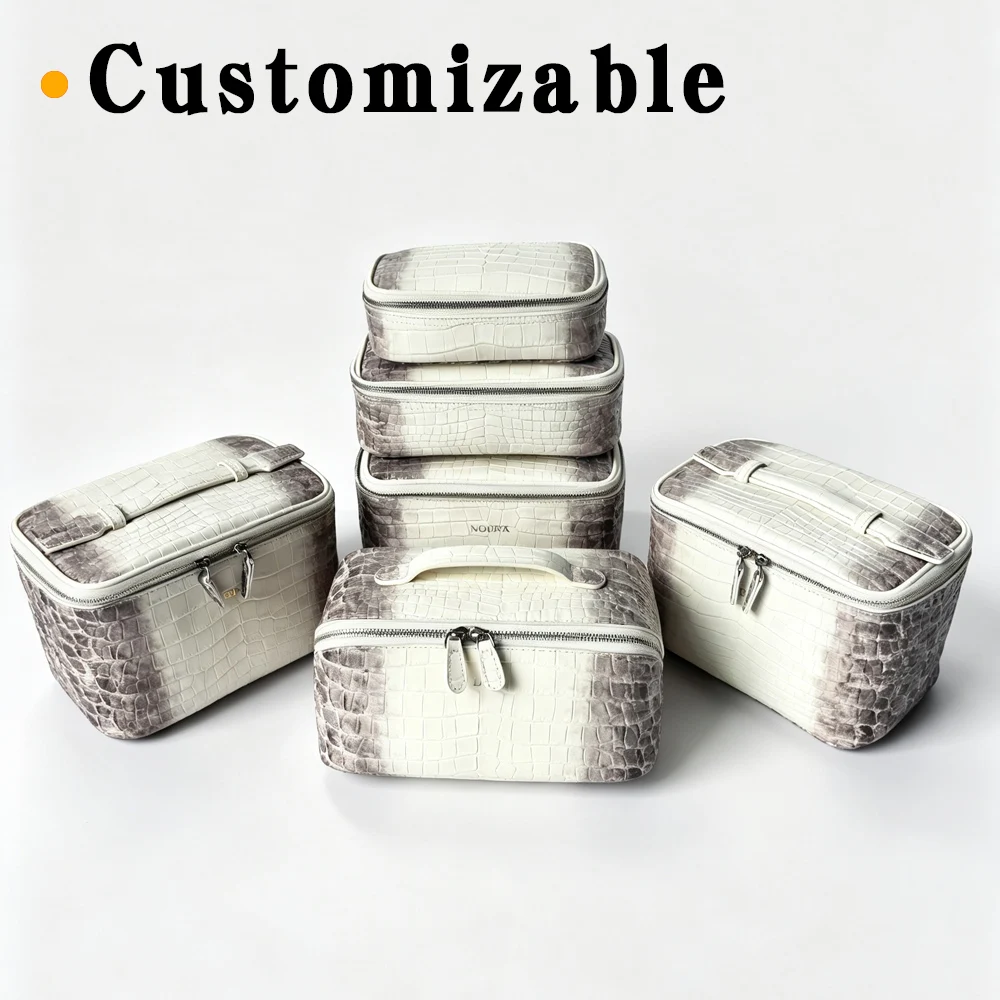 Neue Echte Leder-Kosmetiktasche mit Krokodilmuster Reise-Toilettenartikel-Organizer Tragbare Handtasche Make-up-Aufbewahrungsbeutel mit Initialen – Detail 2