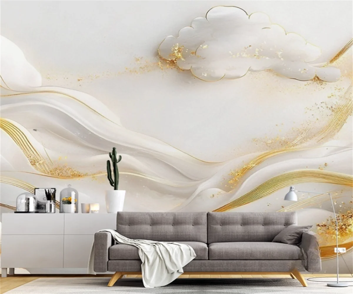 

Новые обои в китайском стиле по индивидуальному заказу с тиснением золотых линий и фреска в форме облака, украшение для ТВ-фона спальни
