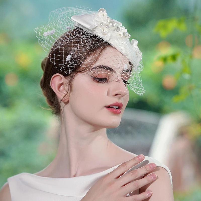 Hepburn   French Veil Flower Hat Bridal Headwear Studio Accessories Dress Hat