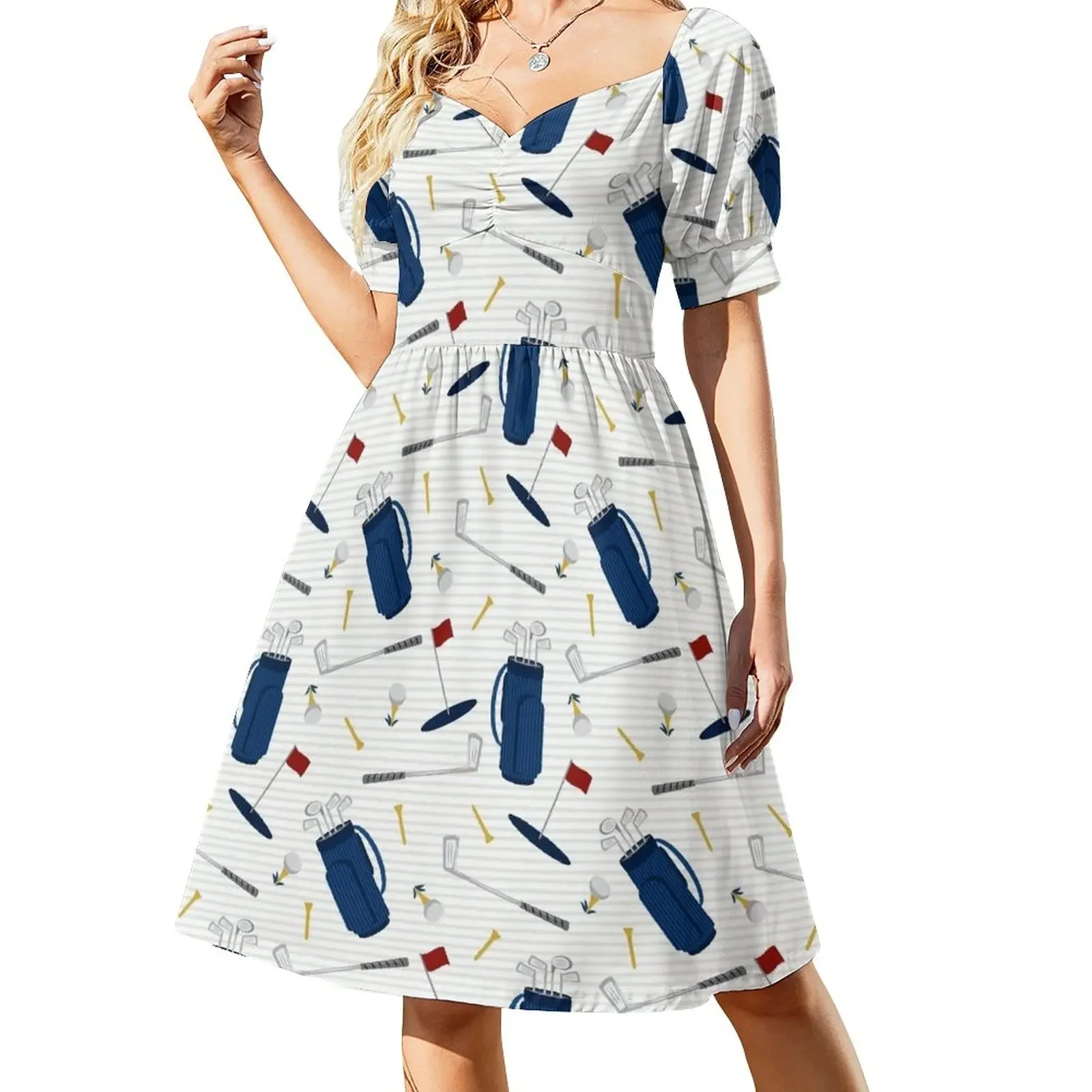 

Tee time - golfing - golf clubs and tees Short-Sleeved Dress summer women's suit summer dress womens 2025 long sleeve dress