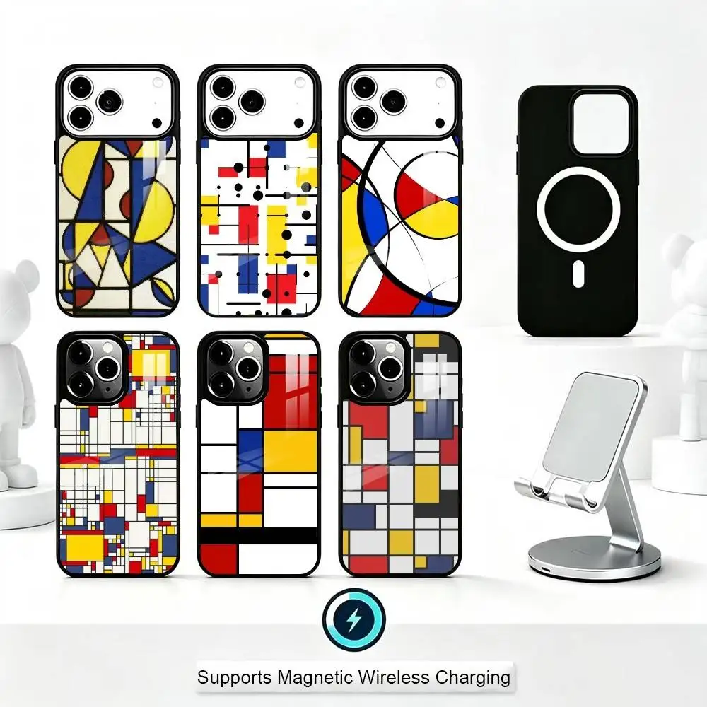 

Pattern Abstract Piet Mondrian Phone Case For iPhone17,16,15,14,13,12,11 Plus,Pro Supports Magnetic Wireless Charging