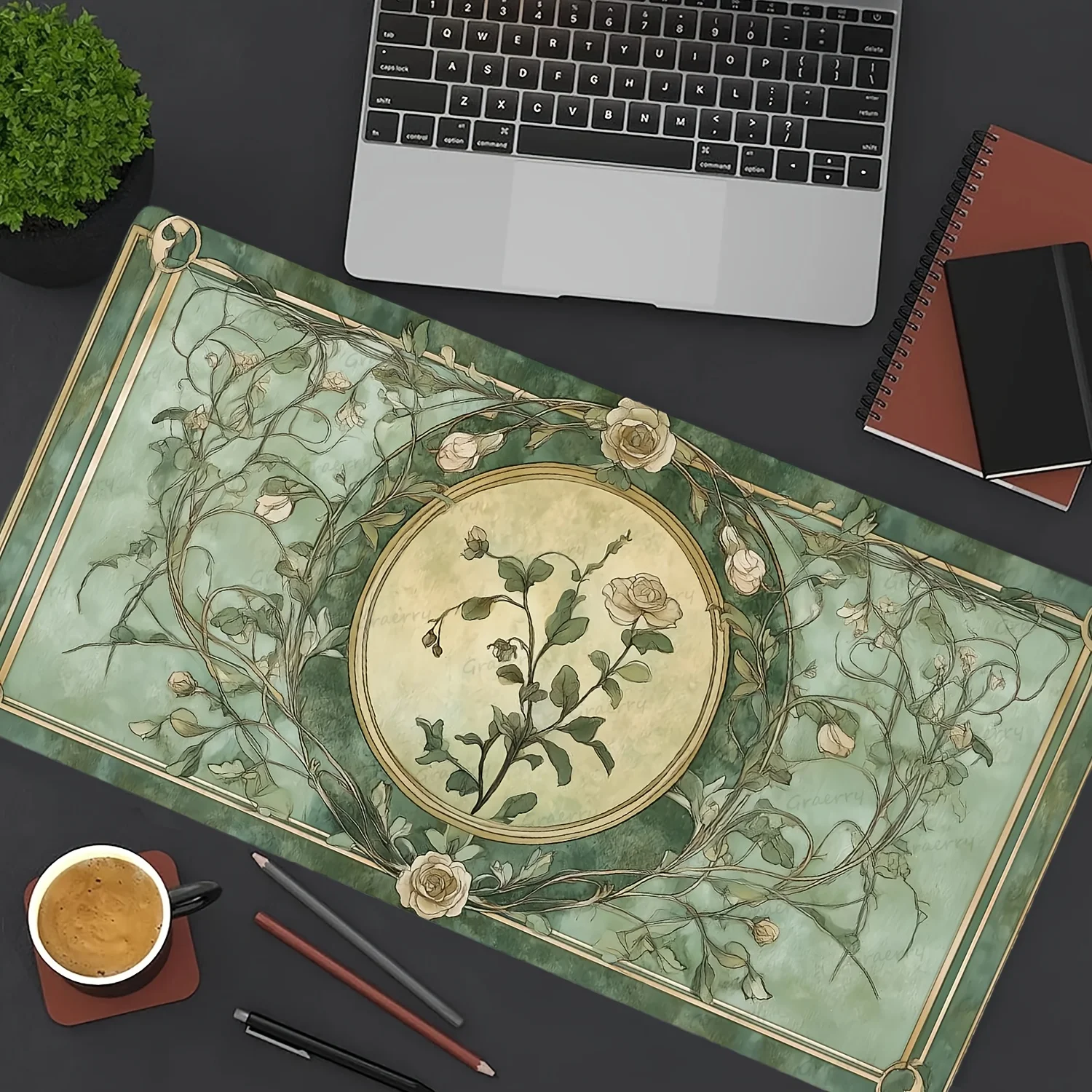 

1pc Green Botanic Floral Cottagecore Aesthetic Large Gaming Mouse Pad Smooth Keyboard Mat Desk Mat with Stitched Edges