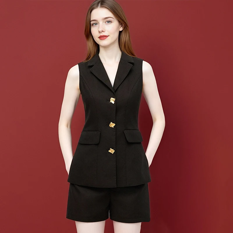 

Женский летний модный костюм, жилет, комплект из двух предметов, полиэфирное волокно, V-Ne, повседневная офисная одежда, размер для взрослых