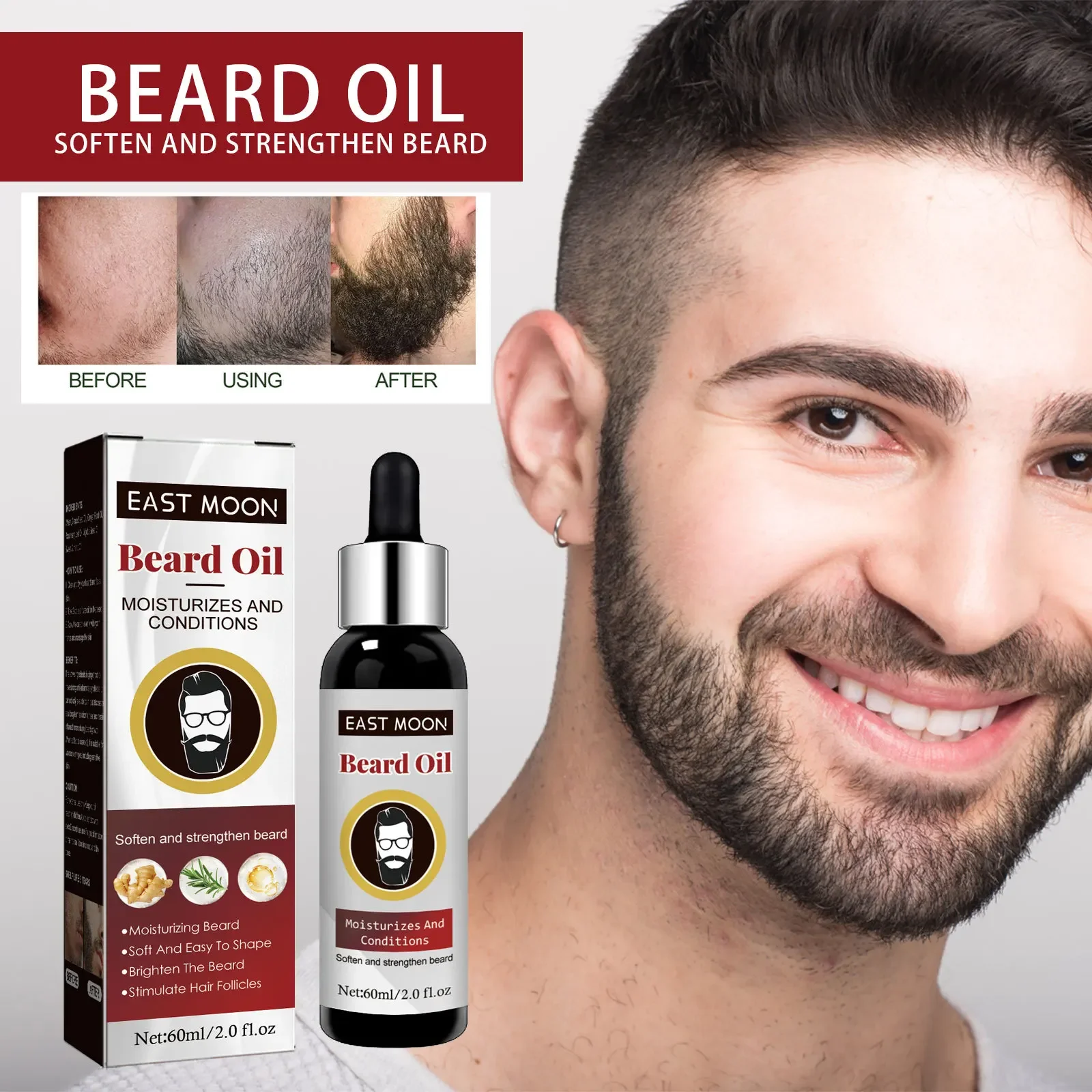 East Moon Beard Treatment Oil Men's Beard Hair หนา Moisturizing Repair Strong และ Strong Hair Treatment Oil น้ํามันขนมปังสําหรับชาย