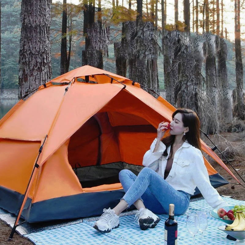 3-4 People Tent Camping Folding Outdoor Fully Automatic Speed Open Rain Proof Sunscreen Wilderness Camping Portable Equipment