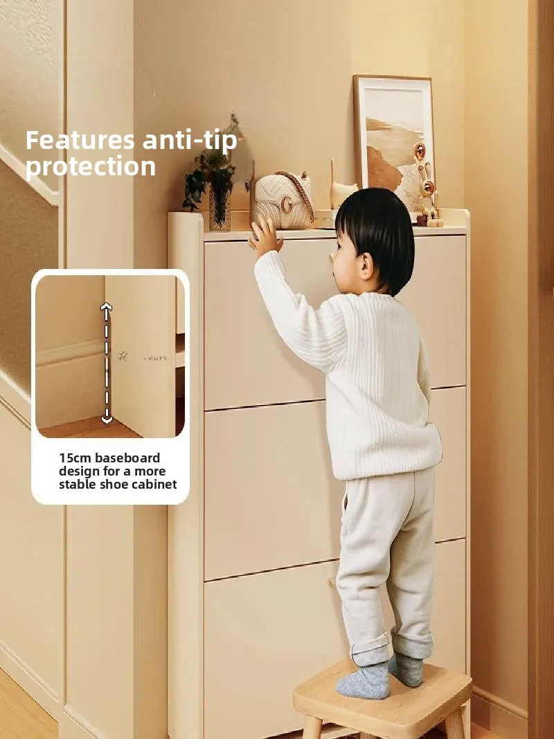 Ultra-Thin Shoe Cabinet Small Narrow Home Entrance Flip Storage Cabinet Integrated against Wall New Style Shoe Rack