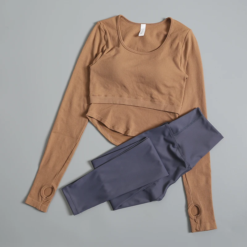 Traje de Yoga para mujer, camiseta ajustada de manga larga, top deportivo de alta gama para correr a la moda, primavera y otoño