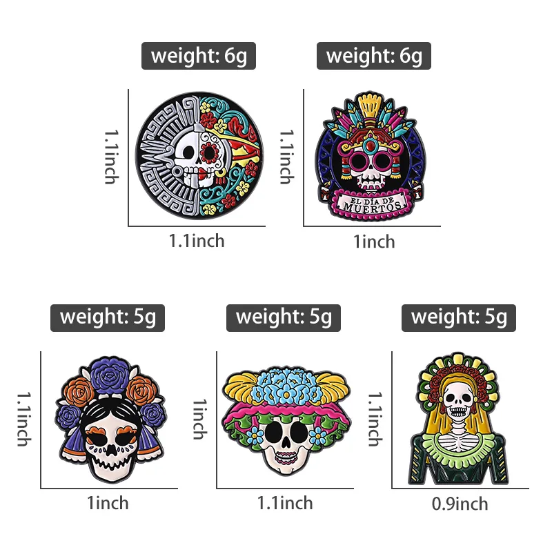 La Calavera Catrina Mexico Day Of The Dead Enamel Pins Custom EL DIA DE MUERTOS Festival Skull Brooches Lapel Badge Jewelry Gift